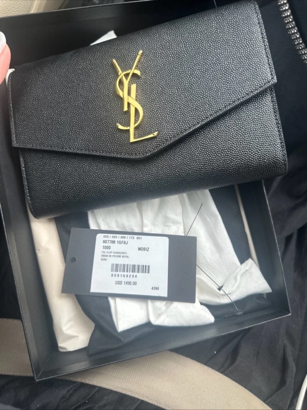 Yves Saint Laurent Black Textured Leather Wallet with Gold YSL Logo - Picture 1 of 4